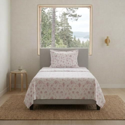Image of Linen Home Cotton Percale Flat Bedsheet Set Single Size Floral Mauve