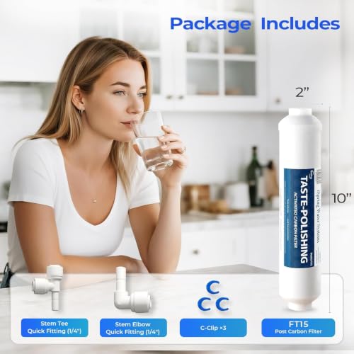 Image of iSpring FT15-N NSF Certified 5th Stage Inline Post Carbon Water Filter, Replacement Cartridge with 1 /4 inch Quick Connect for Refrigerator, Ice Maker, RO Reverse Osmosis Water Filtration System