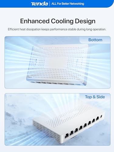 Image of Tenda 8 Port 2.5G Ethernet Switch, Multi-Gigabit 2.5Gb Ethernet Splitter | Unmanaged Network Switch, 8 x 2.5 Gigabit Ports, Plug & Play, Fanless Quiet, Desktop /Wall Mount, for Router, PC, NAS (SM108)