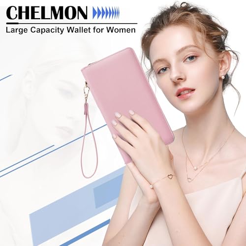 Image of Chelmon Women's Vegan Leather Clutch Wallet with Zip, Hand Strap, Large Capacity