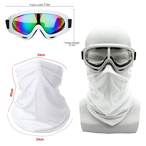 Image of LJDJ Motorcycle Goggles,2 Pack Dirt Bike ATV Motocross Riding Hiking Protective with 2 Pack Neck Breathable Bandana Mask (White+Mask)