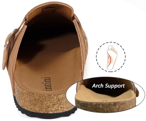 Image of Genuine Suede Clogs Womens Mens Cork Footbed Sandals Potato Shoes | Unisex Suede Leather Mules ,Arch Support,Adjustable Metal Buckle,Cork and Rubber,Wonderful Quality