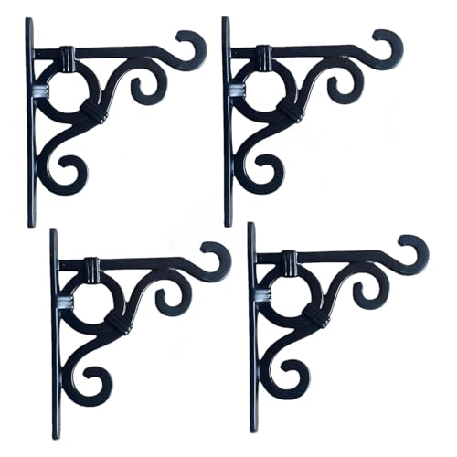 Image of Metal Wall Hook Hanging Plant Bracket | Decorative Straight Plant Hanger for Pots, Bird Feeders, Planters, Lanterns, Cotton, Wind Chimes Indoor Outdoor, (Black, Pack of 4)