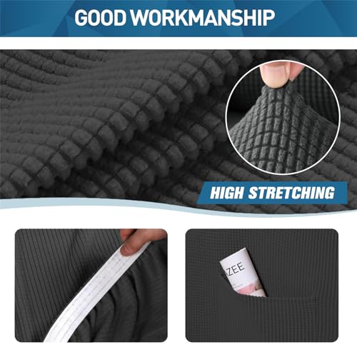 Bxful Copridivano Con Schienali Separati E Cuscini Seduta, Copridivano Antiscivolo Con Fascia Elastica, Proteggi Mobili Jacquard Elasticizzato (2 Seater(145-178Cm),Grigio Scuro) - 4