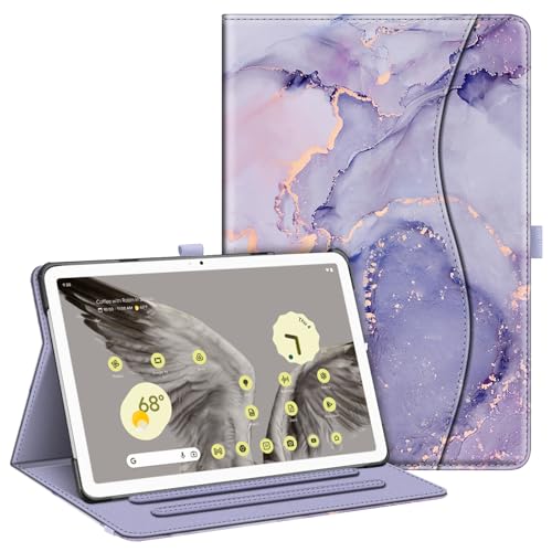 Fintie Case for Google Pixel Tablet 11 Inch 2023 Release, Multi-Angle Viewing Protective Stand Cover with Pocket & Pencil Holder Compatible with Charging Speaker Dock, Lilac Marble