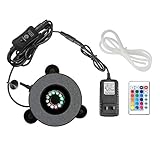 Heneng Aquarium Air Stone RGB LED Light 16 Color Bubble Diffuser Disk 4 Dynamic Lights for Fish Tank Decorations Remote Controlled