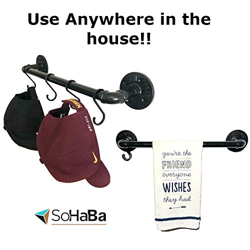 16 Inch Industrial Farmhouse Black Iron Bathroom & Kitchen Towel Bar | Quality Black Powder Coated Iron ½ Npt | Vintage Diy Wall Mounted Rack | Steampunk Rustic Décor | Includes Mounting Hardware #TOP2