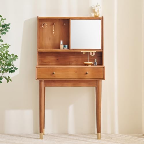 Image of Home Centre | Amanda Dresser Mirror with Drawer | Acacia Wood | Acacia Solid Wood | Brown | 1 Year Warranty