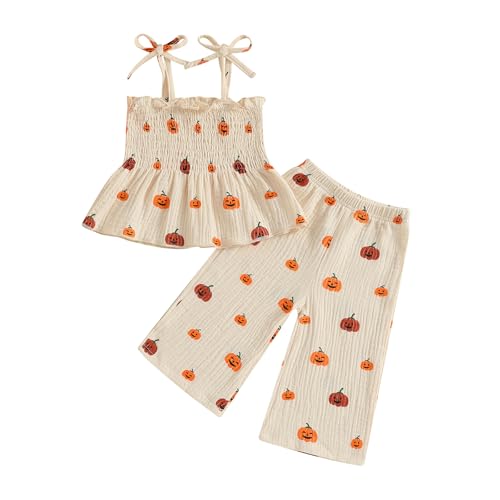 Vêtements d'Halloween pour bébé fille à bretelles spaghetti et détails smockés