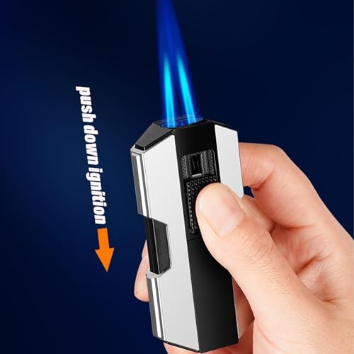 Encendedor de antorcha de butano regulable, soplete de doble llama resistente al viento 3