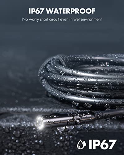 Image of Anykit Endoscope Camera with Light, 1920P HD Borescope with 8 Adjustable LED Lights, Semi-Rigid Snake Camera with Light, IP67 Waterproof Inspection Cam for iPhone & Android, 9.8 ft Single Lens