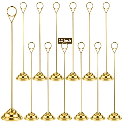 Image of 12 Pcs Table Number Holders Gold 12 Inch Metal Place Card Holders Table Number Stands Tabletop Sign Stands for Photos, Menu, Memo, Notes, Wedding, Restaurant, Banquet, Birthday