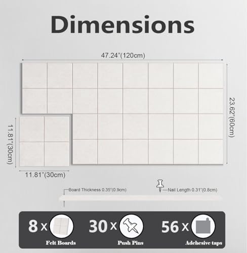 G Gamit Large Felt Wall Tiles Bulletin Board,Large Cork Board Alternative with 30 Pushpins,8-Pack Felt Pin Board with 56 Safe Removable Adhesive Tabs for Home Office School (Oatmeal) - Image 2