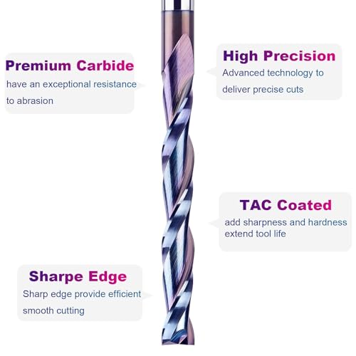 Image of SpeTool Upcut Spiral Router Bits Extra Long 4 Inch Overall Length, 2 Inch Cutting Length with TAC Extreme Tool Life Coateding, Carbide Upcut CNC Router Bit for Wood Carving Tools