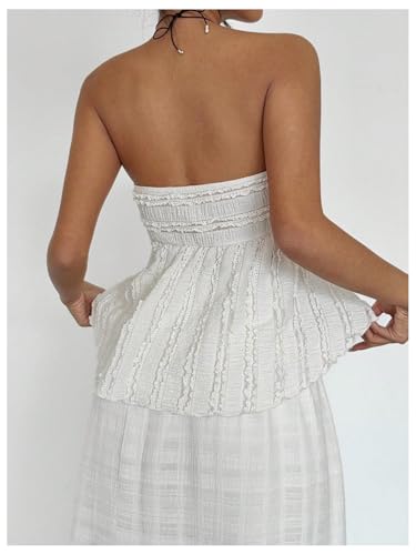 SOLY HUX Women's Tie Front Frill Trim Tube Top Strapless Asymmetrical Going Out Tops2