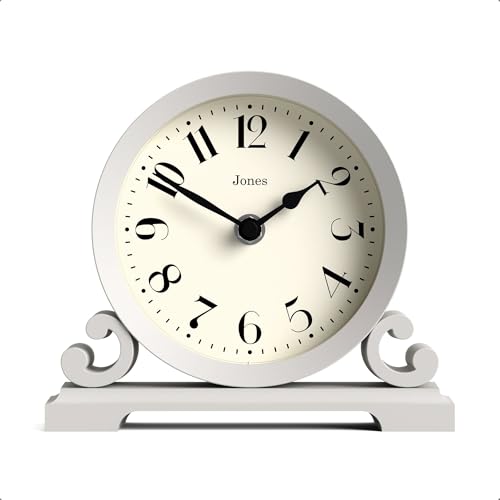 JONES CLOCKS® Saloon Kaminsims Uhr | Klein traditionelles doppelschneckendesign | Grau | Zeitgenössischer klassischer Stil für Schreibtisch, Tisch, Regal oder nachttisch