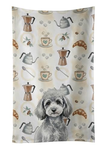 Caroline's Treasures Toy Silver Poodle Coffee Bar Kitchen Towel Velour Plush Front and Cotton Loop Back Machine Washable