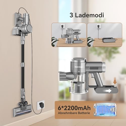 VAKYOU Akku Staubsauger 350W 30KPA Stabstaubsauger mit automatischer Stauberkennung großes bis zu 15-30 Minuten 3-in-1 – Bild 5