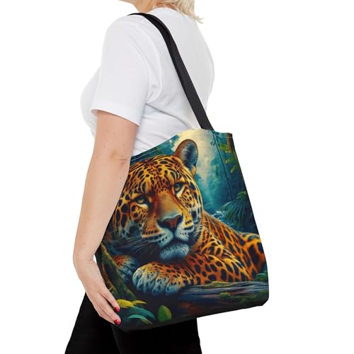 Premium Tote Bag with Realistic Big Leopard in Jungle - Vivid Colored Image, Reinforced Stitching on Handles4