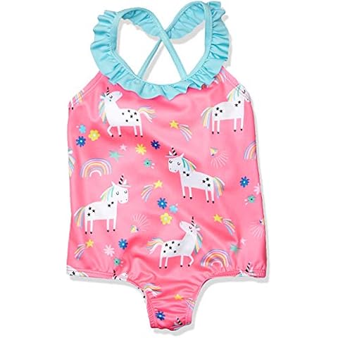Wippette Baby Girls One Piece Swimsuits with Ruffle Trim, Knockout Pink, 2 Years Cover