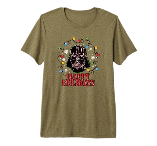 T-shirt Star Wars Noël Dark Vador Happy Holidays avec guirlande lumineuse premium pour fan