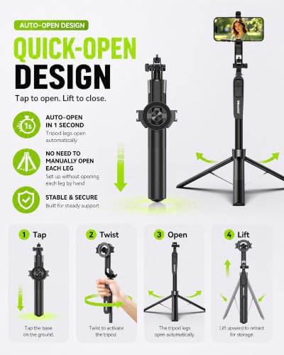 Image of UBeesize 72 inch Magnetic Phone Tripod & Selfie Stick Tripod with Remote