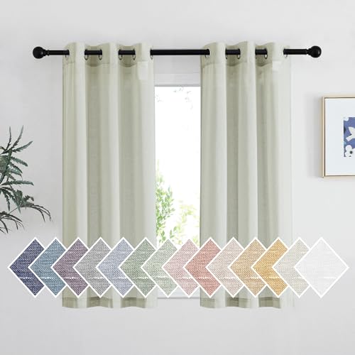 NICETOWN Sage Green Sheer Curtains 48 inches Long, Grommet Linen Blend Semi Sheer Privacy with Light Filtering Short Window Treatments for Bedroom/Cafe/Kitchen, W36 x L48, 2 Panels