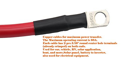 4 Awg Battery Cables,Gauge Power Inverter Cables With 5/16" Ring Terminals For Solar,Rv,Auto,Marine Car,Boat （Length 3 Ft) #TOP4