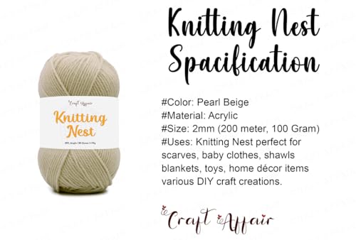 Image of Craft Affair | Knitting Nest Acrylic Yarn (200 Meter, 100 Grams, 2mm) / Woolen Yarn /Acrylic Yarn for Knitting and Crocheting-Pearl Beige