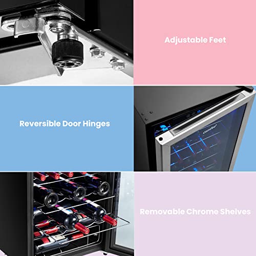 Image of COMFEE' CRW29S3AST Freestanding Wine Cellar, 29 Bottle Wine Cooler Refrigerators, Quiet Operation Compressor, Glass Door Stainless Steel Frame For Red&White Wine&Beer,Black