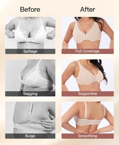 Image of Women's Sheer Bra Sexy Mesh Full Coverage See Through Unlined Underwire Supportive Plunge Bras