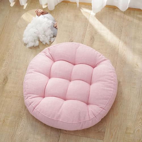 QOEUIUJ Coussin de Sol Coussin Chaise, Coussin Rond Coussins de Jardin Coussin Sol Tatami for Yoga Méditation Tea Party Balcon Salon Enfant Adultes(Rose,42cm)