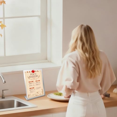2 Pcs Magnetic Bulletin Board with Stand Metal Tabletop Memo Board Magnet Menu Easel Board Stainless Steel Display Stand for Office Home Kitchen School 10.4 x 6 in image 3