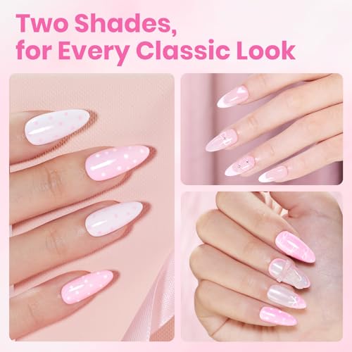 Image of Beetles 2 Colors 8ML White Pink Gel Nail Polish Kit with U V Light, 6 Pcs Gel Polish Set French Tip DIY Manicure Kit with Base & Top Coat Nail File for Beginners Soak Off Gifts for Women
