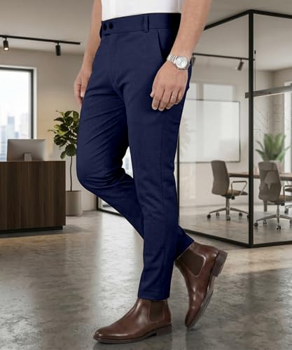 Image of Mehrang Men's Stretchable Stretchable Formal Pant Trousers | Stylish Slim Fit Men's Wear Trousers for Office or Party | Polycotton Knitted Fabric