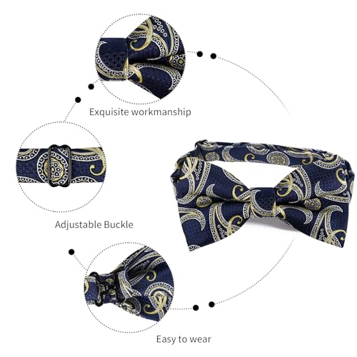 Image of Alizeal Mens 4pcs Vintage Paisley Bow Tie Set | Pre-tied Pocket Square Cufflinks Boutonniere for Wedding Everyday Use