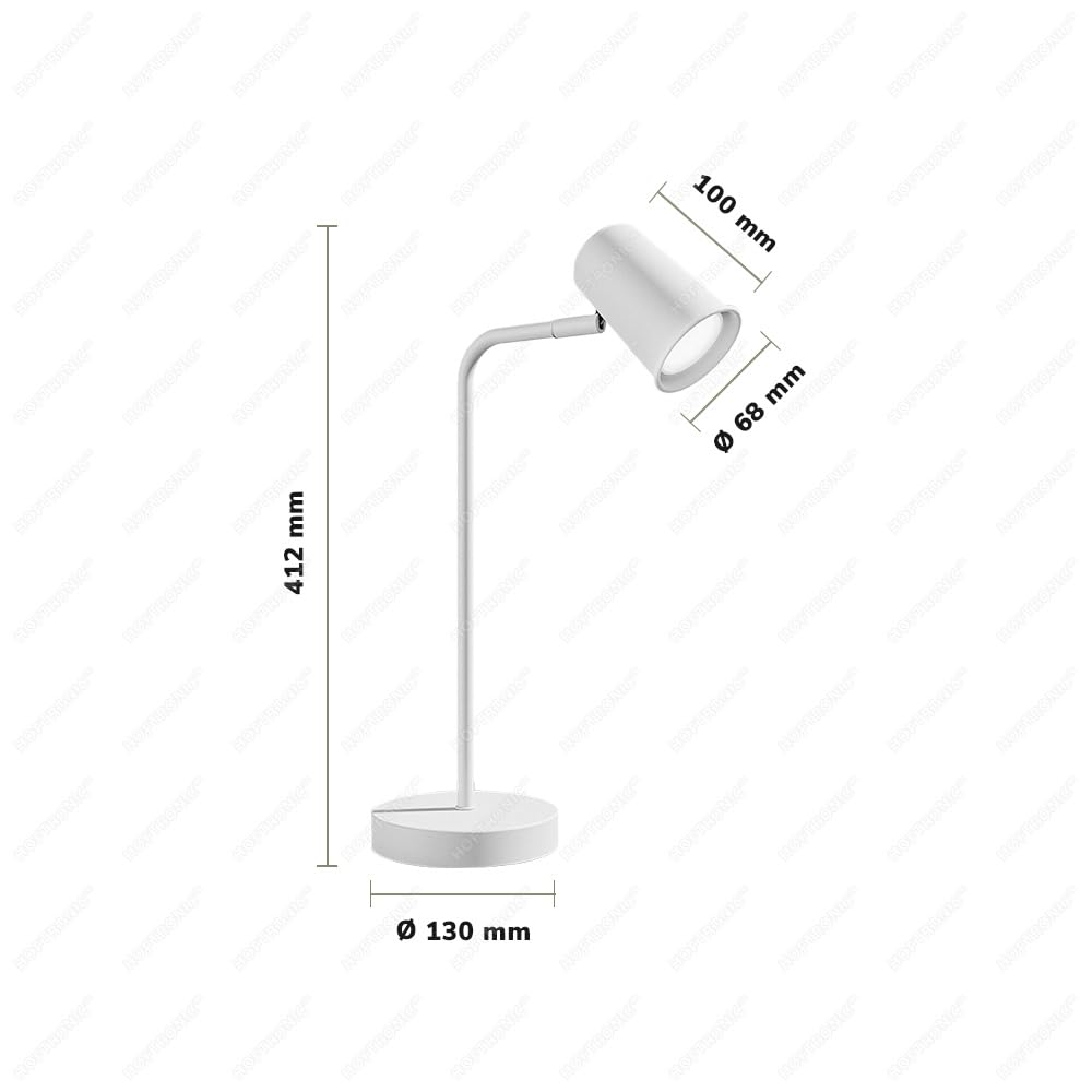 HOFTRONIC Riga LED Tischleuchte - 350° Schwenkbar und 90° Drehbar - 4000K Neutralweiß - 1,5e Meter Kabel mit Schnurdimmer - GU10-Fassung - Nachttischlampe Weiß - Dimmbar - Schreibtischleuchte