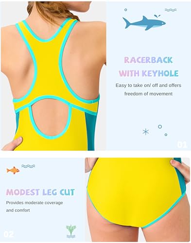 Image of G Gradual Girl's One Piece Swimsuits Racerback Kids Bathing Suit | for Girls 7-16Y, Fully lined for no see-through, Wider straps, UPF 50+, Modest coverage, Swimwear for Swim Team, Beach, Pool