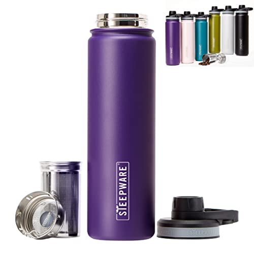 The Tea Spot Steepware Tea Tumbler, Tea Thermos, 22oz, Violet- Travel Bottle with Tea Infuser for Loose Leaf Tea or Iced Coffee - Sleek Double-Walled Insulated Bottle