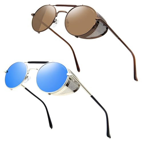 Image of RONSOU Steampunk Style Round Vintage Polarized Sunglasses Retro Eyewear UV400 Protection Matel Frame