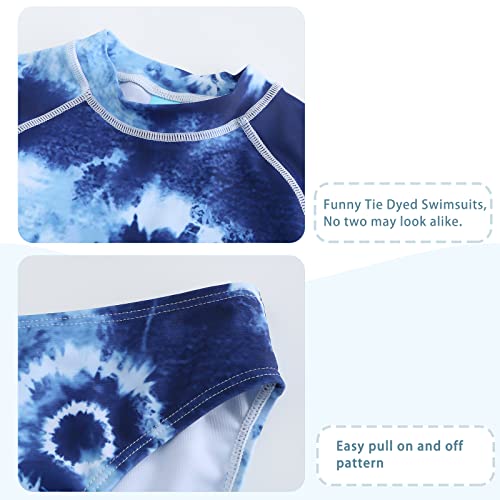 Girls Long Sleeve Rash Guard Set Tie Dye Bathing Suits Two Piece Swimsuits for Kids Swim Shirts 3-16 Years4