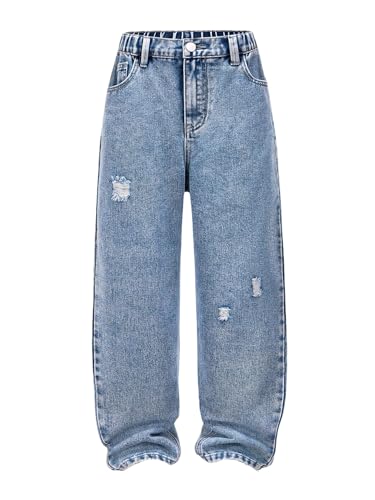 Verdusa Boy's Ripped Distressed Jeans Straight Leg Casual Denim Pants with Pockets