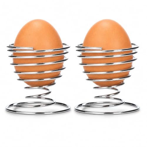 Soporte Para Huevos, Portahuevos en espiral, Huevera de acero inoxidable, Huevera de cocina, utensilio de cocina, Acero inoxidable, Altura 4.7 cm, 2 Unidades