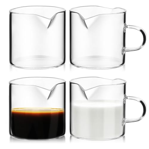 jojofuny Jarra de Leche de Vidrio 60ml Paquete de 4 Piezas Capacidad Moderada para Diversas Funciones Adecuado para Café y Espresso