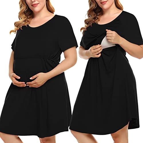 Image of MONNURO Women's Plus Size Labor and Delivery Gown Nursing Nightgown Maternity Sleepwear Dress for Breastfeeding