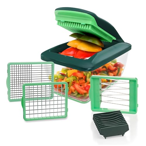 Genius Mandoline Nicer Dicer Chef S 7 en 1 Multifunction Professionelle vert - Coupe-légumes avec bol et coupe-tomates légumes | dés, bâtonnets, tranches