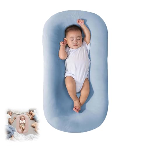Image of LBHGRMF Baby Lounge Pillow for Newborn 0-24 Months, Baby Lounger, Newborn Lounger Nest Sleeping for Baby in Bed (Blue,0-18 Months)