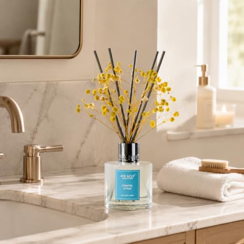 Image of Airkeep Reed Diffuser Set,3.38 fl oz (100 ml) - Coastal Citrus Oil Diffusers with 8 Reed Sticks, Home Fragrance Reed Diffuser for Bathroom Shelf Decor