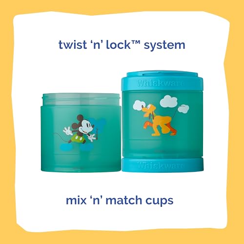 Image of Whiskware Disney Stackable Snack Containers for Kids and Toddlers, 3 Stackable Snack Cups for School and Travel, Mickey and Pluto