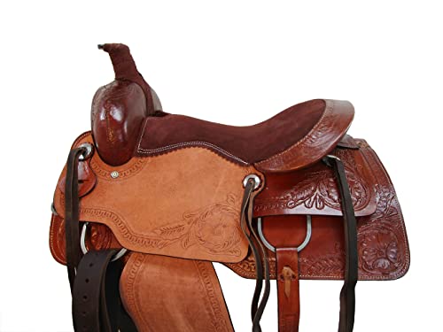 Western Saddle Trail Pleasure Horse Saddles Rodeo Cowboy Floral Tooled Leather Tack Set 15 16 17 18 (Corners Tooled